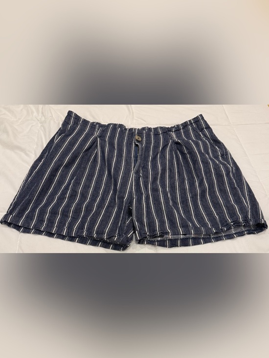 Taxi Pants - Taxi Brand Blue & White Vertical Striped Pleated Shorts 1X